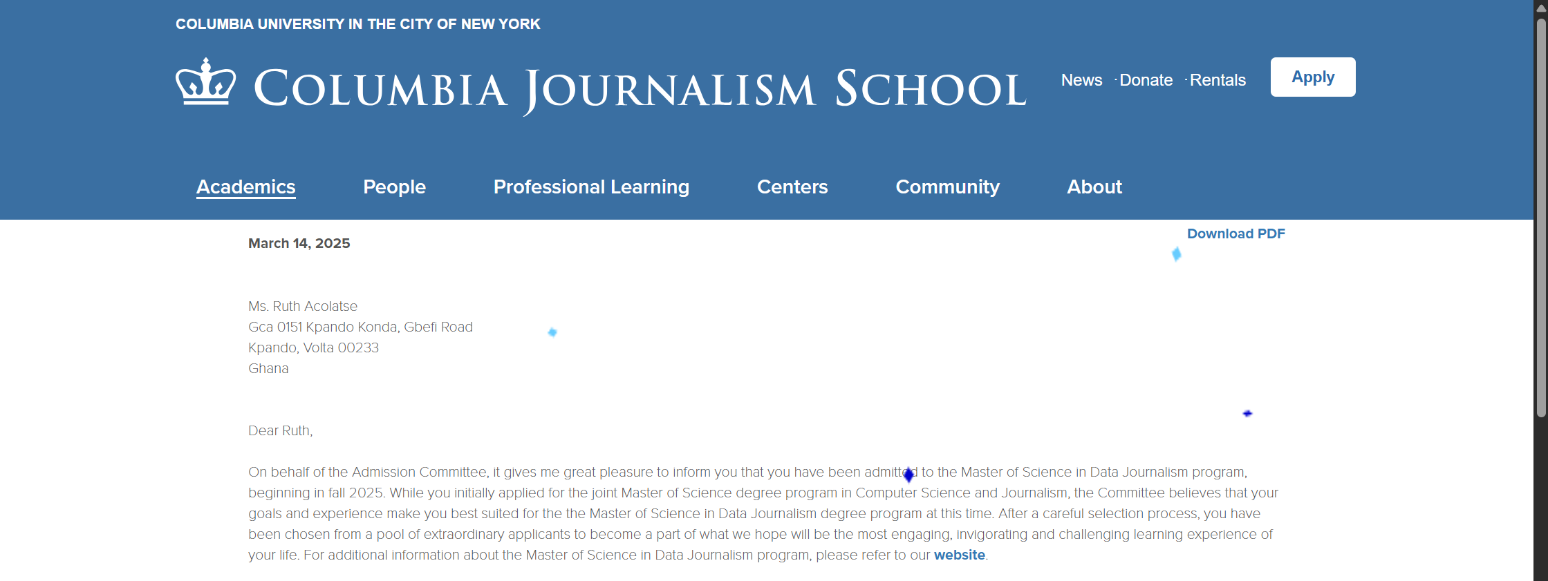 Columbia admission